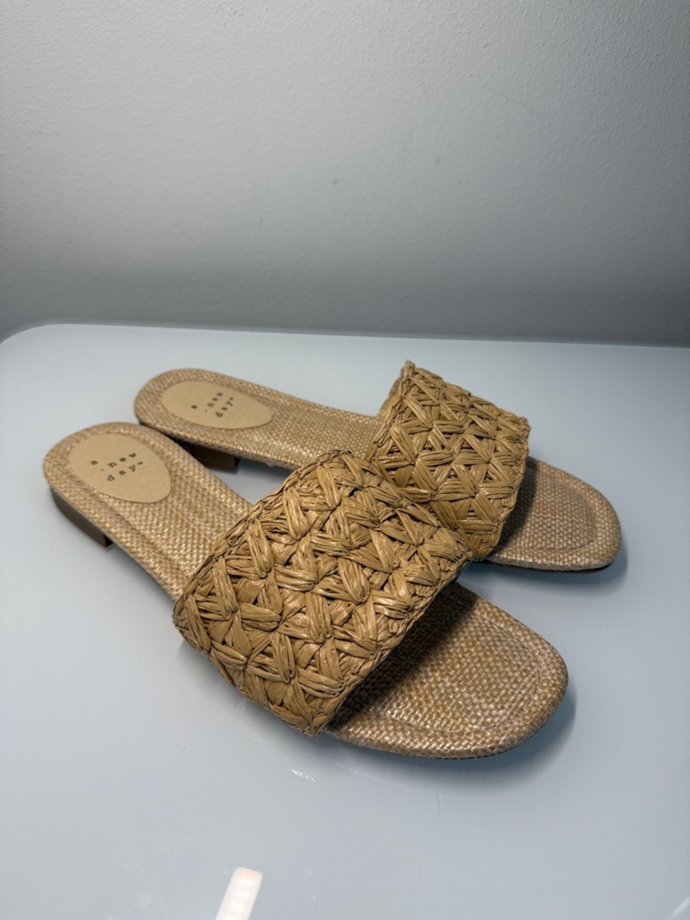 A New Day Ariella Woven Raffia Slide Sandals – Natural Tan